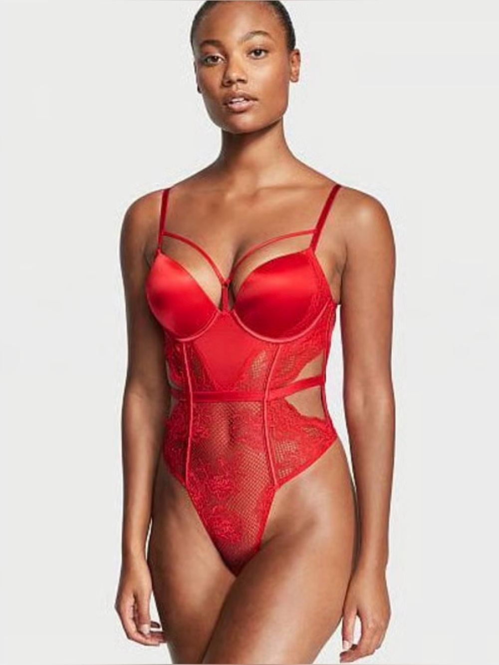 Victoria's Secret Bombshell Fishnet
Floral Teddy Lipstick Red